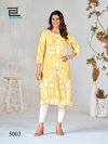 Kiara Vol 5 Vil Blue Hills Rayon Lucknavi Work Designer Kurti Wholesale Market In Surat
